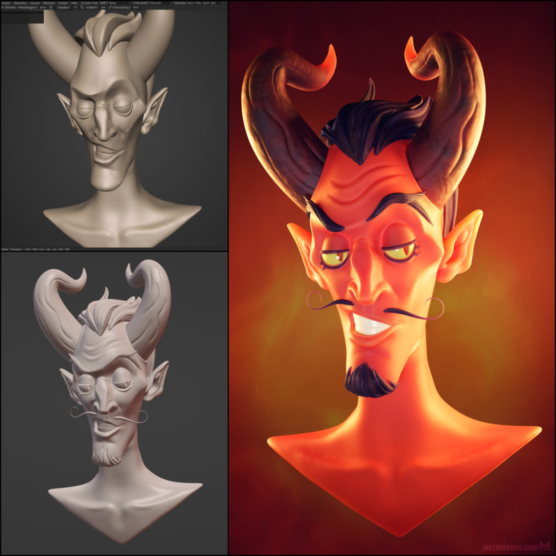 Devil character bust, sculpted in 3D-Coat, rendered in Blender