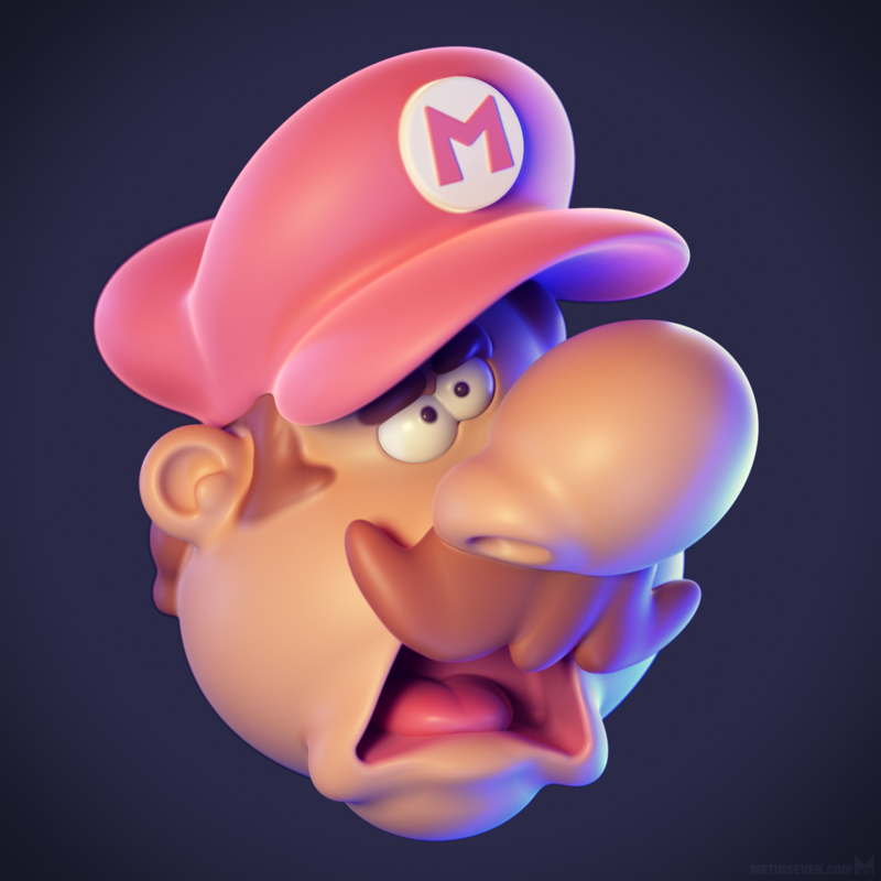Cartoon-style 3D Mario head. Modeled in an early alpha version of the MathOPS SDF add-on for Blender, rendered with the LuxCore renderer.